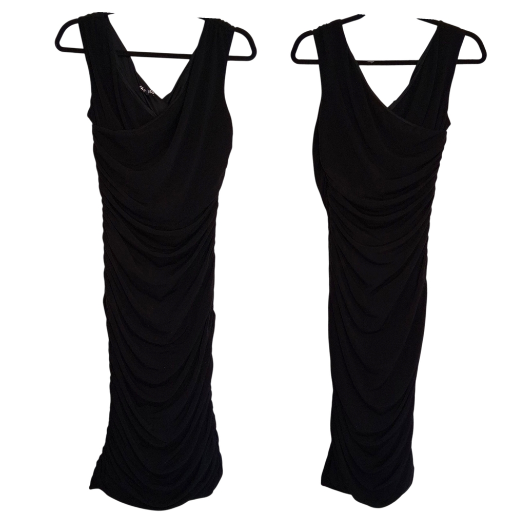 ​Express Ruched Midi Party Dress Black V-Neck Sleeveless LBD Size M
